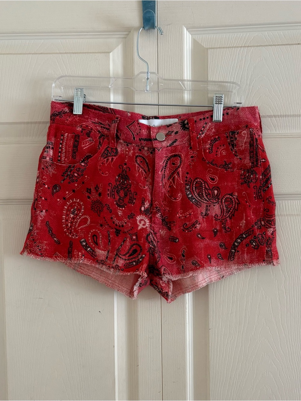 IRO Jeans Red Paisley Denim Cutoff Shorts